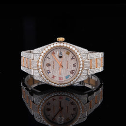 Timeless Sparkle Full Diamond Timepiece with Rose Gold Accents By CrownIce
