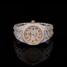 Royal Frost Fully Iced Gold Accent Timepiece with Arabic NumeralsBy CrownIce