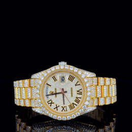Full Iced-Out Twon Tone Oyster Belt With Roman Dial Moissanite Diamond Watch By CrownIce