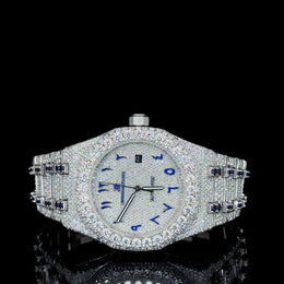 Full Iced-Out White & Bule Ruby With Blue Arabic Dial Moissanite Diamond Regular price By CrownIce